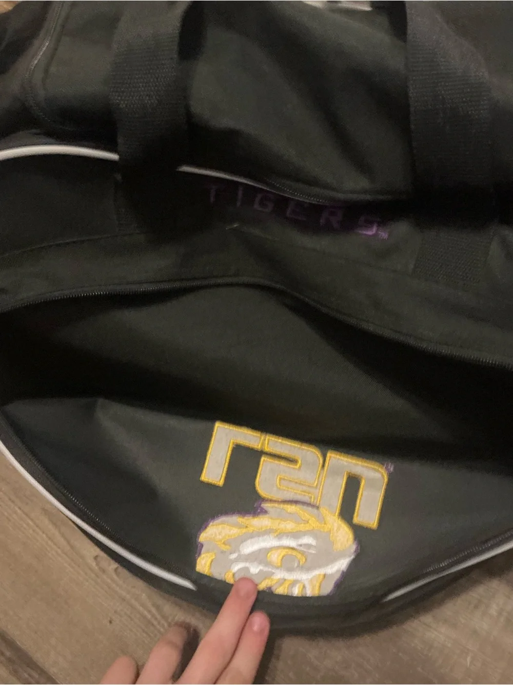 LSU Black Duffel Bag with Purple & Gold Logo